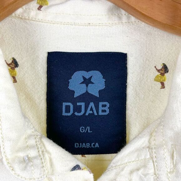 DJAB Hula Pastel Yellow Cotton Short Sleeve Button Up Shirt Size L - Picture 6 of 7